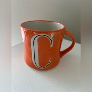 Anthropologie | Hand Painted Initial Mug Monogram Letter “C” Orange